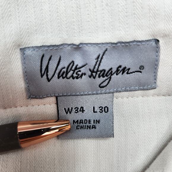 Walter Hagen Men 34x28 Beige Khaki Flat Front Cuffed Dress Pants Trousers Career - Picture 13 of 15